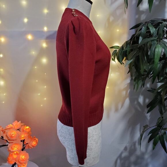 St. John for Jacobsons Vtg Santana Knit Sweater Womens Size S Red Button Accent - Picture 2 of 9